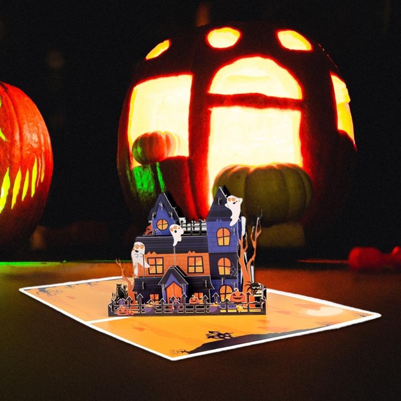 Intricate 3D Halloween Spiders Card Elegant Paper Crafted 3D Spiders Castles Greeting Card for Halloween Greetings