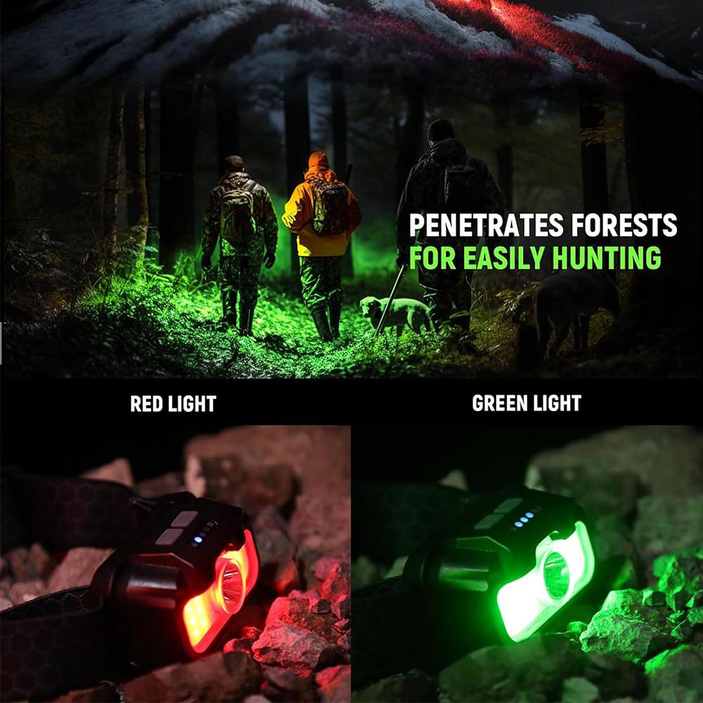 5W Mini Ultra-Light Bright Headlamp 1000mAh White+Red+Green 3 in 1 USB Rechargeable Head Lamp 14 Modes Motion Sensor Headlight