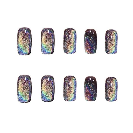 1 sett Kvinner Jenter Press-on Nails Cat Eye Effect Glanset Gel Fake Nails Full Cover Korte falske negler Akryl Nail Tips med lim DIY Nail Art Kit