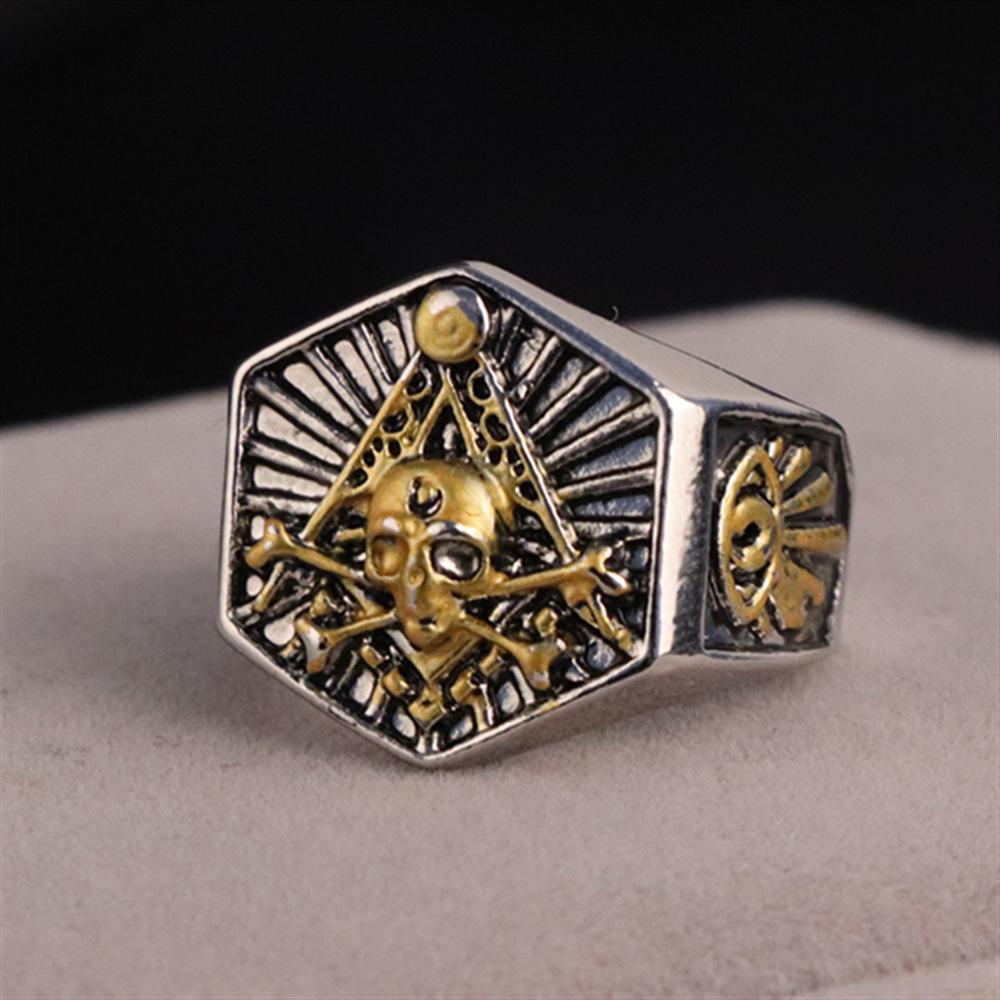 New Fashion Punk Ag Two-color Hexagonal Skull Ring Fashion Ring