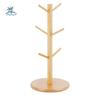 Porte-tasses à café en bambou à 6 crochets Base épaissie Forme d'arbre Porte-tasses à café Design robuste Matériau bois Support de rangement pour tasses