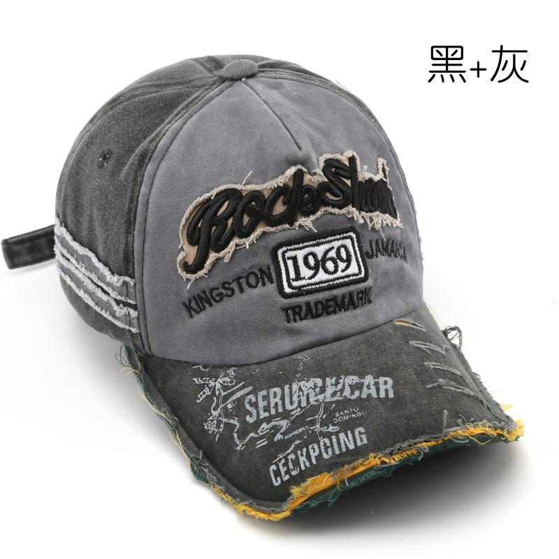 Hat 1969 Retro Washed Old Letter Embroidery Ripped Cap Trendy Male Personality Female Sunshade Baseball Cap