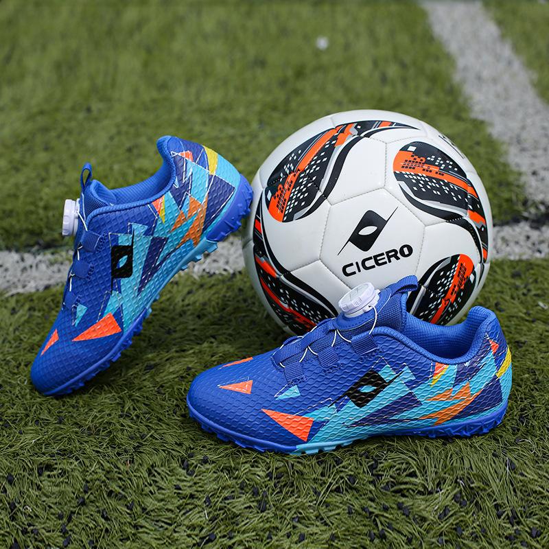Rotary buckle football shoes breathable non-slip TF broken nails children and adolescents lawn flat game training shoes