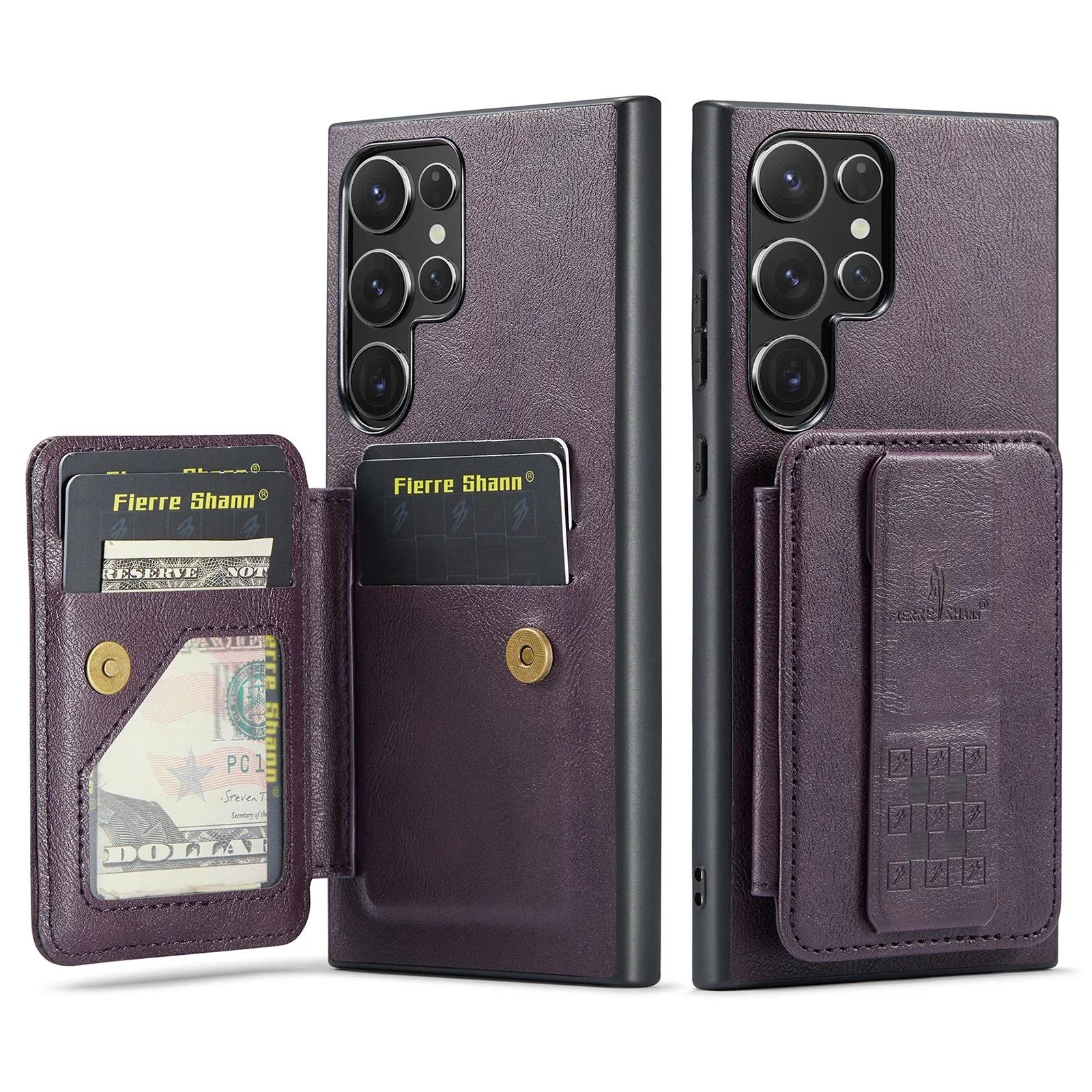 

invisable Kickstand Cards Solt Wallet Leather Case For Samsung S24 Ultra S23 Plus A55 A35 A25 A15 A14 A24 A34 A54 Magnetic Cover For Samsung A73 фіолетовий