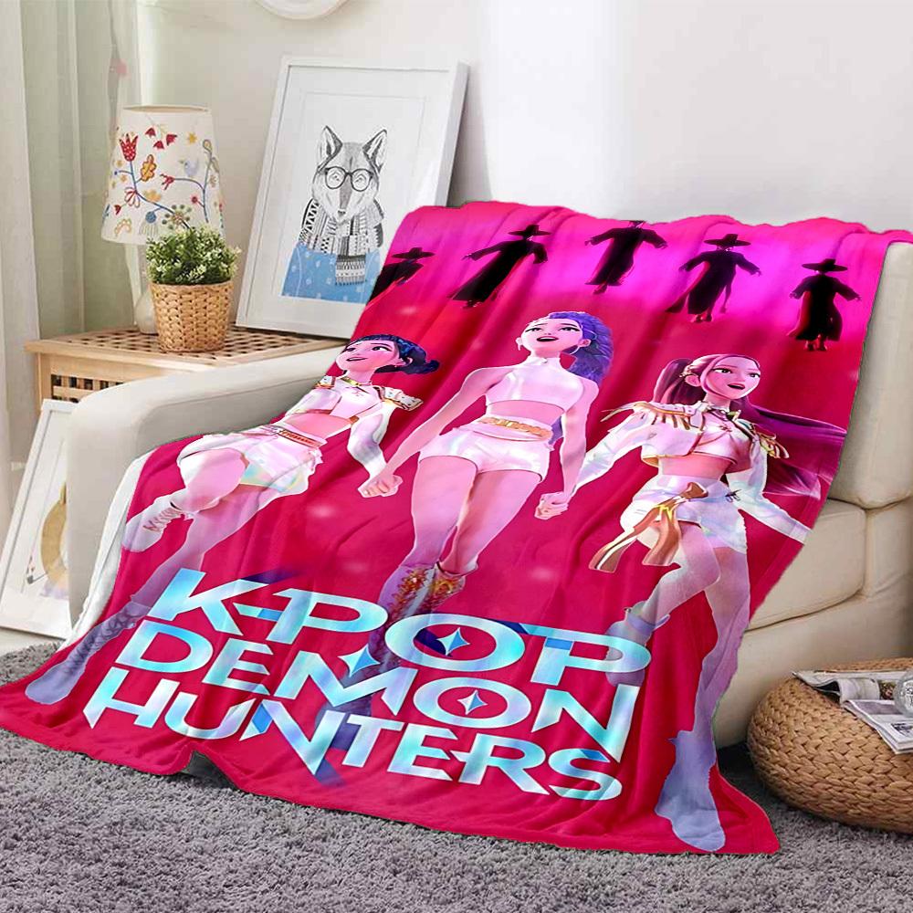 1pc Huntrix, K POP, DEMON Flannel Blanket [Cozy Throw Blanket] For Sofa, Bed, Travel, Camping, Livingroom, Office, Couch, Chair, And Bed