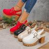High Heel Sandals for Women with Thick Soles and Thick Heels. Head Covering Shoes with Straps and Buckles.