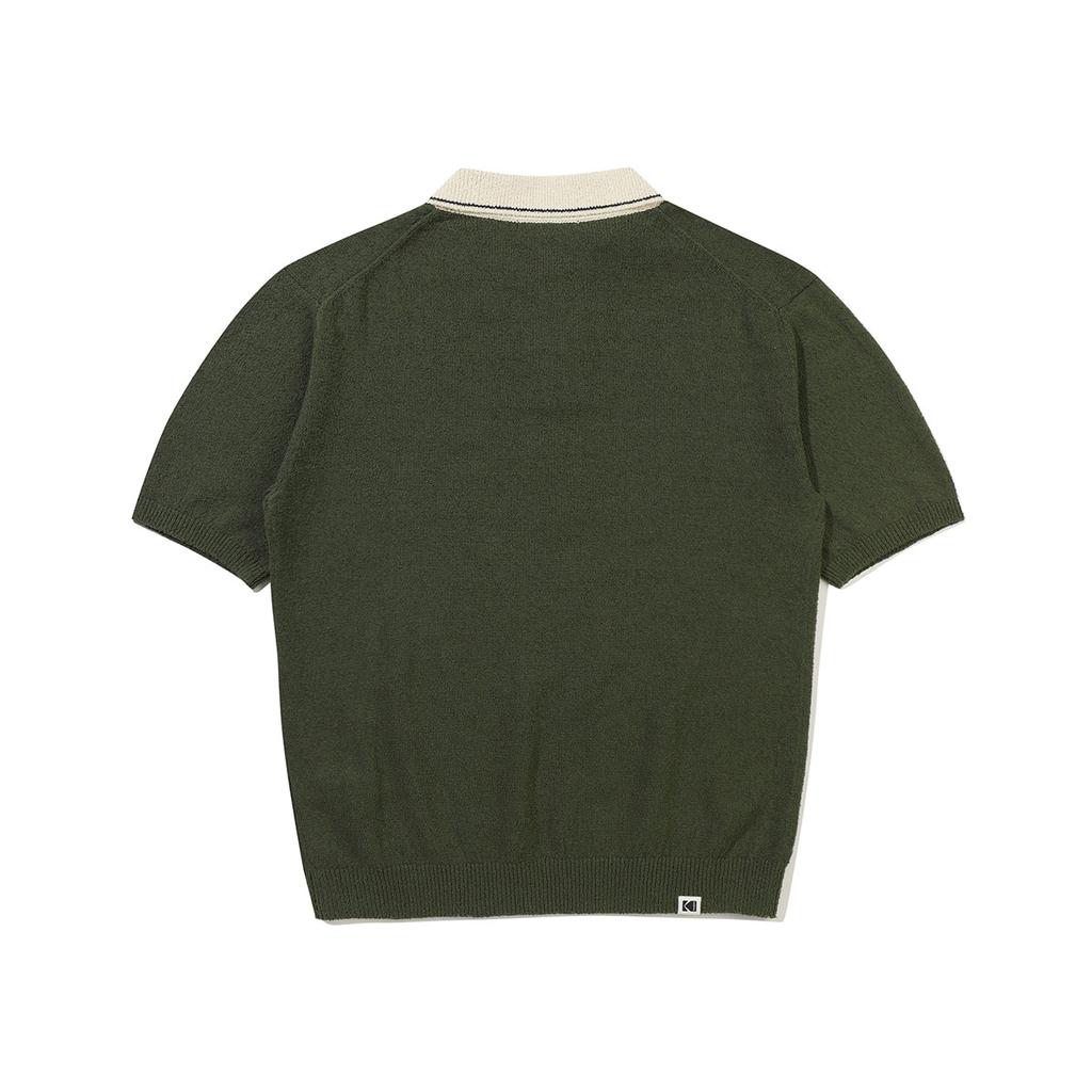 KODAK Collar Contrast Boucle Short Sleeve Knit Khaki