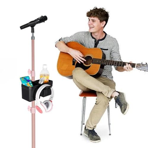 Koolehaoda Microphone Stand Tray with Cup Holder, Headphone Hanger, Music Stand, Light Stand, Music Tripod, Live Streaming, Karaoke, Recording, Microp