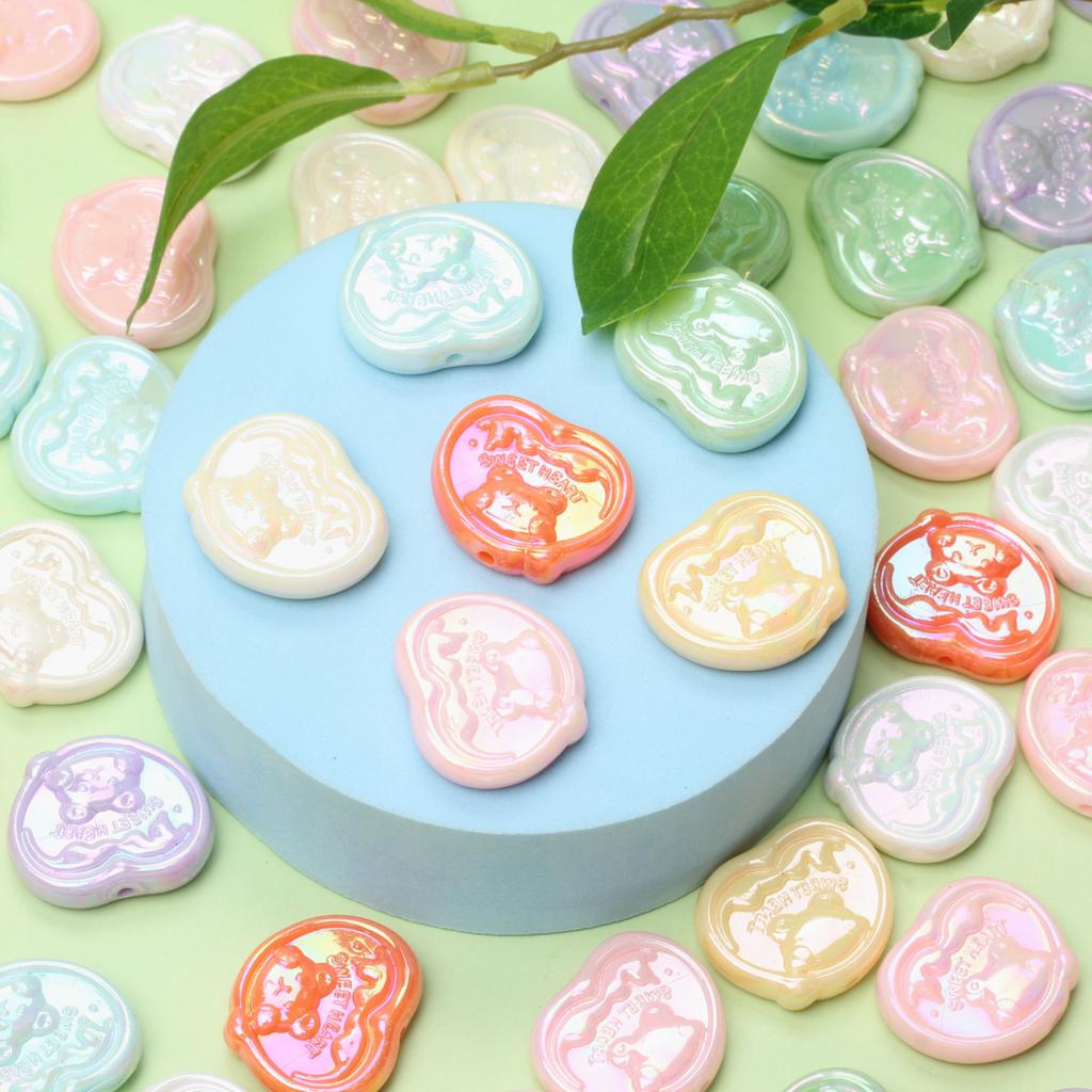 7pcs 24*28mm UV Color Plating Acrylic Bear Loose Beads Beaded Materials Heart Jewelry DIY Jewelry Accessories For Bracelet Earring Making