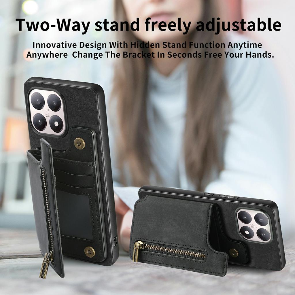 For Xiaomi 15T Case with Zipper Card Holder Retro Leather TPU Phone Cover