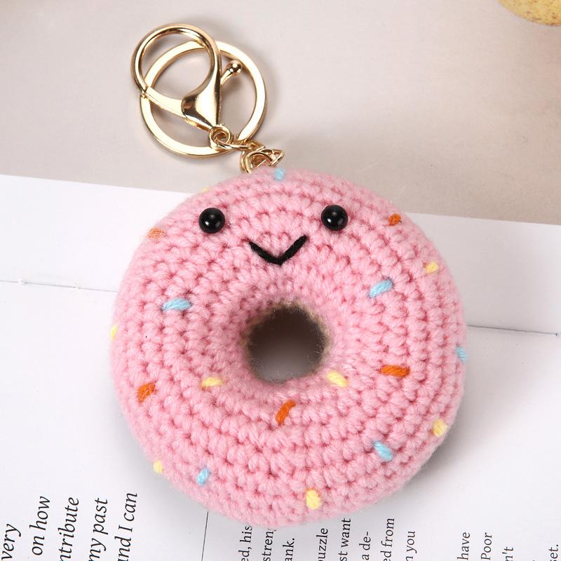 Funny Bread Doll Series Crochet Keychain Handmaking Crochet Hamburger Keyrings Creative Knitted Doll Gifts Knitting Keyrings