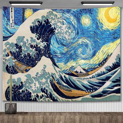 Katsushika Hokusai Starry Night Van Gogh Paintings Wall Tapestry Kanagawa Great Wave Tapestrys Room Decor Aesthetic Dorm Posters