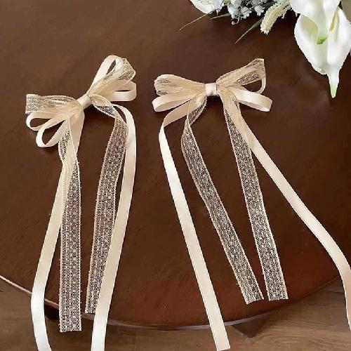 2pcs/set Lace Stain Bow Ribbon Hair Clips Double Ponytail Braid Duckbill Clip Women Girls Sweet Lovely Decoration Hair Accessory