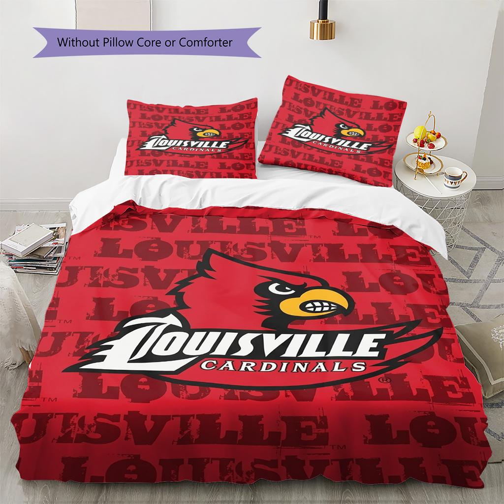 Louisville Cardinals Logo Pattern Bedding Set Quilt Cover Pillowcase Home Decor Gift (1 * Duvet Cover + 2 * Pillowcase, Without Core)