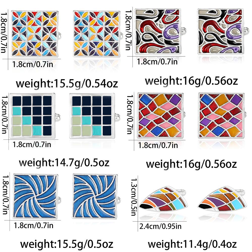 Moder Mens Coloful Pattern Square Cufflinks Pastel Sail Shaped Sleeve Button Birthday Anniversary Father's Day Pretty Gift
