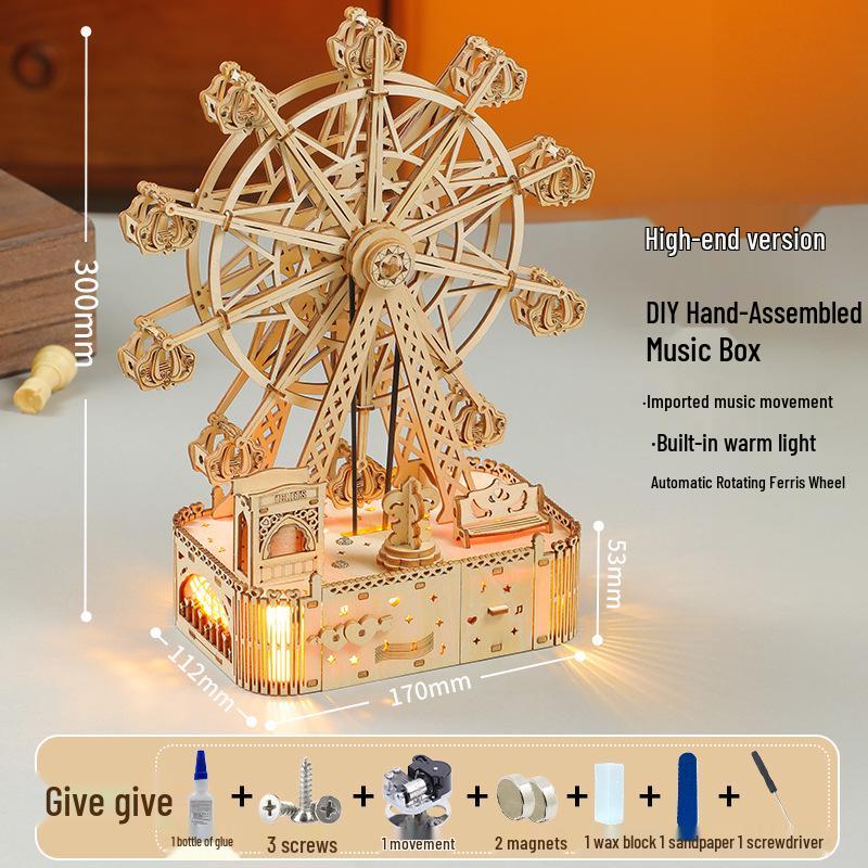 3D Romantic Ferris Wheel Wooden Puzzle - DIY Stereo Music Toy