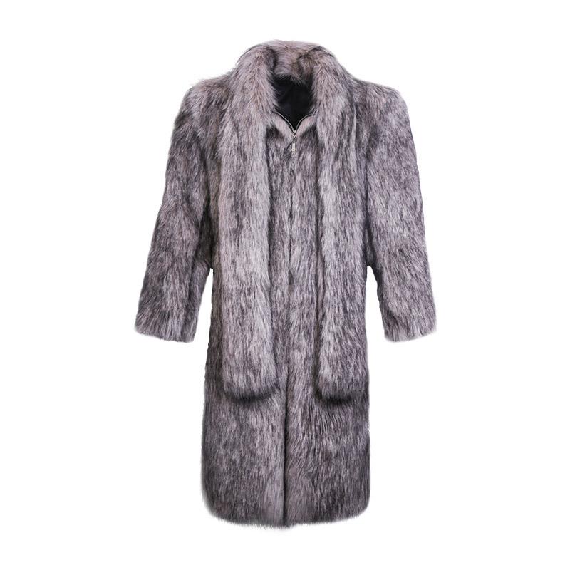 Herren Herbst und Winter neuer Mantel aus Imitatfuchsfell langer Trenchcoat Thermomantel trendiger Mantel warm und lässig
