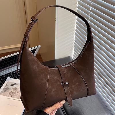 Retro Lässige Wildleder-Achseltasche mit großem Fassungsvermögen, Pendler-Mode Einzelschultertasche, Halbmondtasche