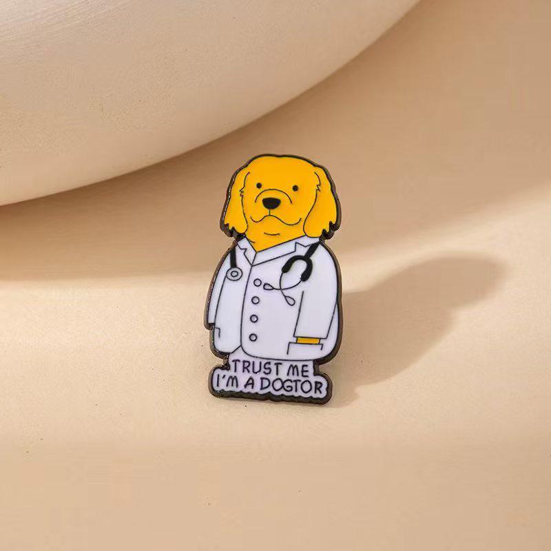 European/American Cross-border Creative Cute Big White Goose Puppy Brooch - Cartoon Animal Doctor Badge in Zinc Alloy
