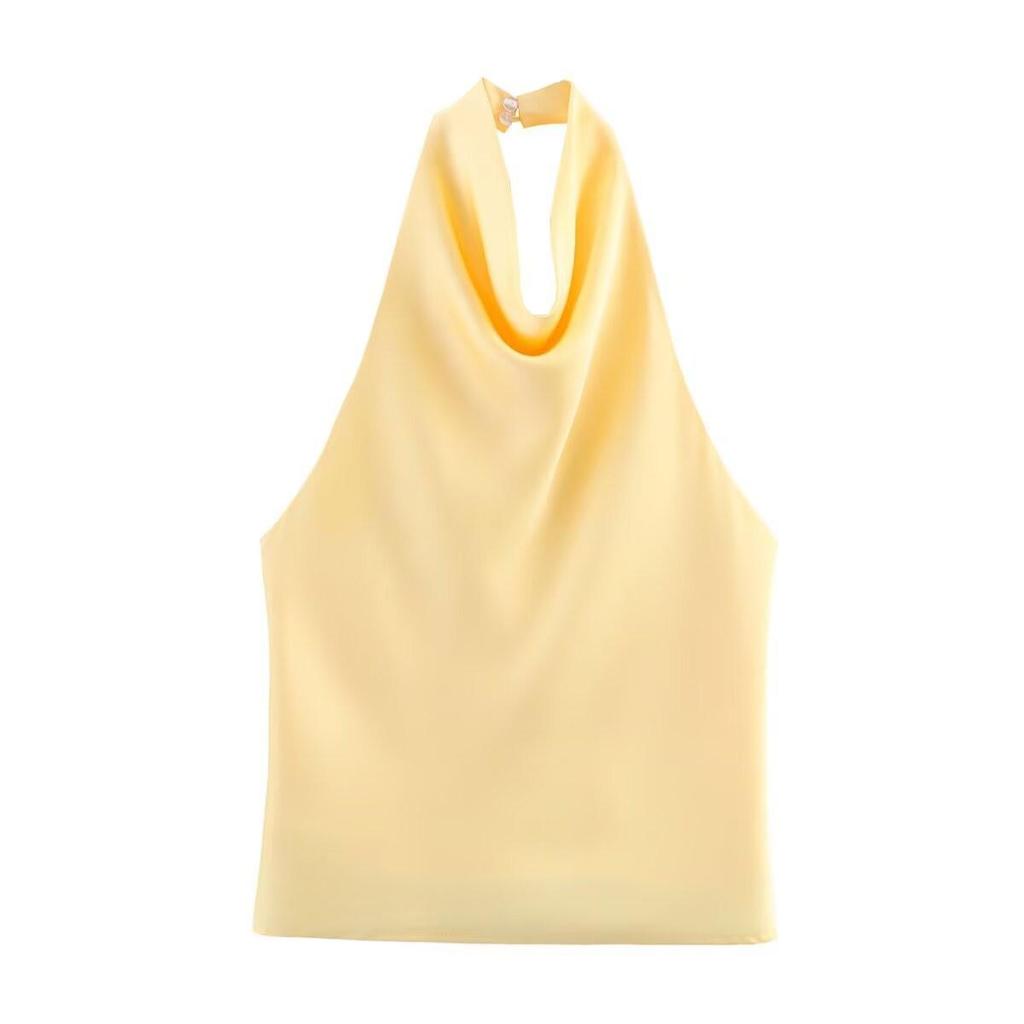 2025 Summer European & American Style Silk Satin Halter Neck Top