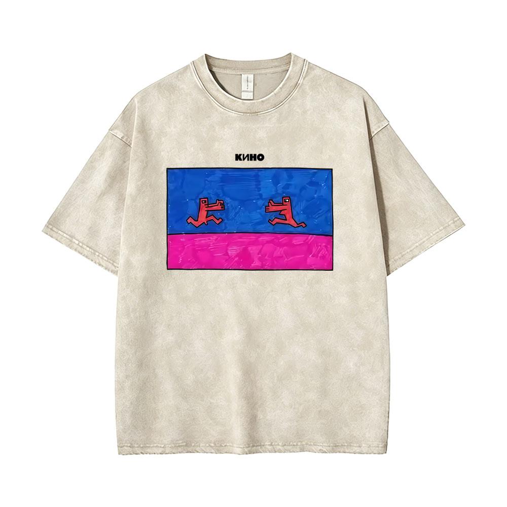 Washed Vintage Kino Viktor Tsoi Face Graphic T Shirt Men Women Casual Gothic Oversized Tshirt Classic Rusian Rock Streetwear