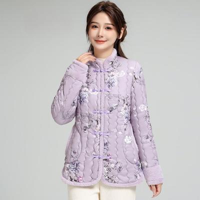 Retro Chinese Style Cotton Coat with Delicate Print and Soft Cotton Padding
