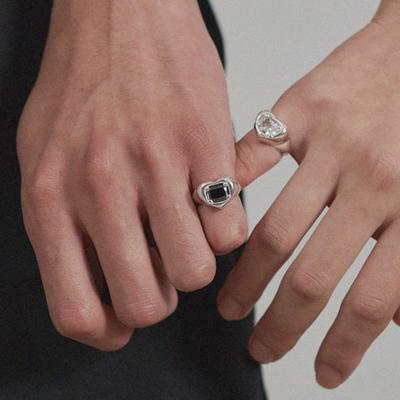 PICOMENT #006 Heart Square Cubic Zirconia Ring _ Black