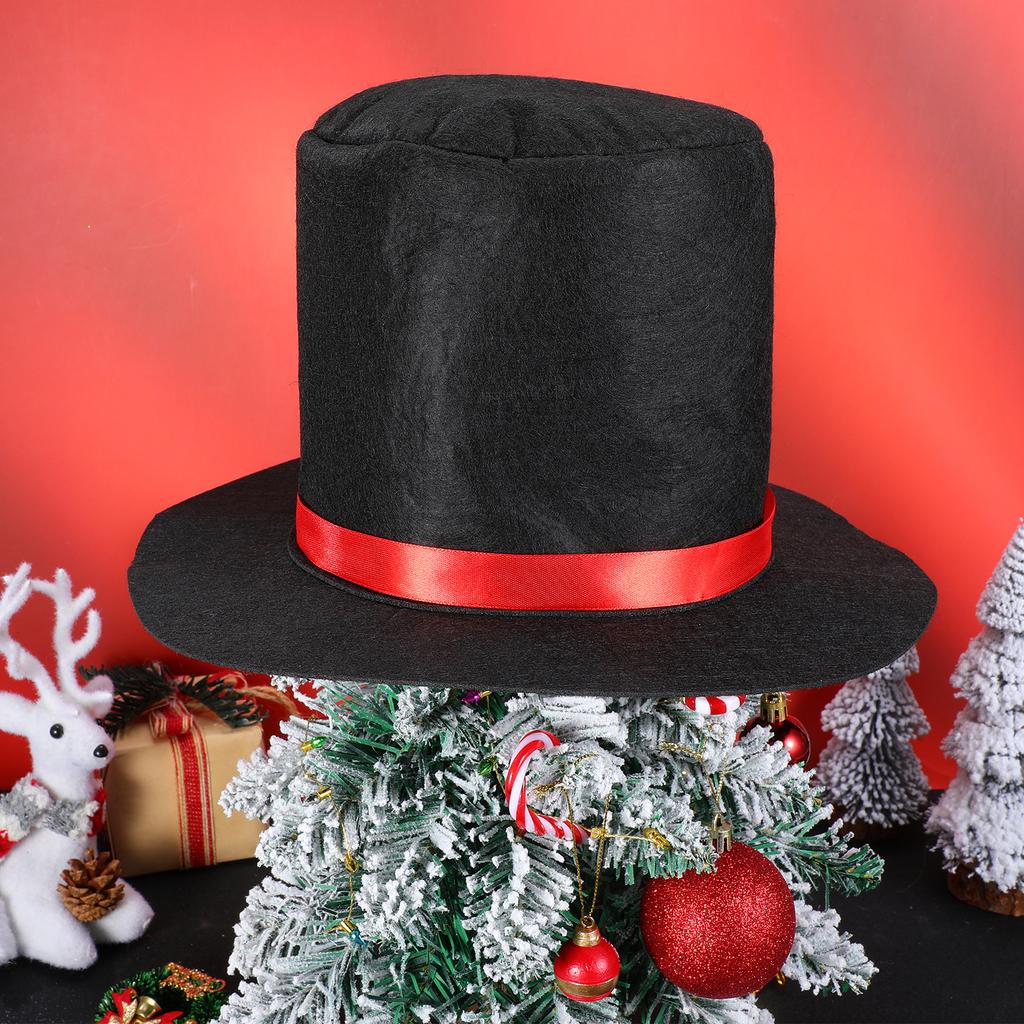 1pc Christmas Snowman Hat Diy Fabric Cap Black Magician Style Holiday Decoration Winter Festive Ornament Outdoor Party Decor