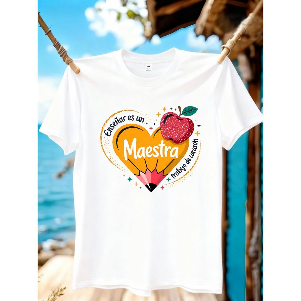 Love pencil print plus size women s round neck summer casual short sleeved street fashion versatile T-shirt M