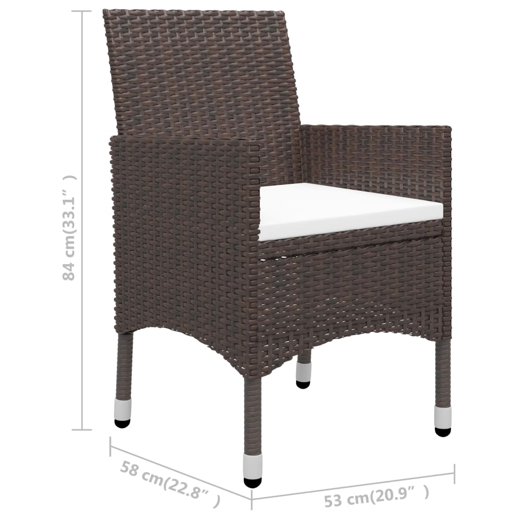 3 Piece Bistro Set Brown Poly Rattan and Tempered Glass