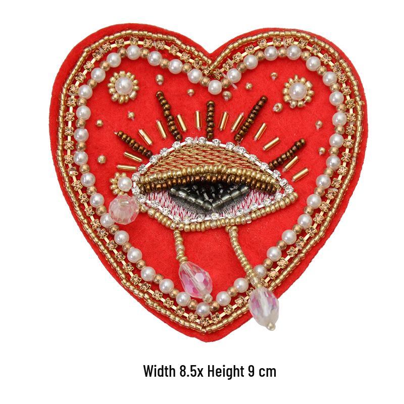 Red Heart Bead Embroidery Patch for DIY Clothing