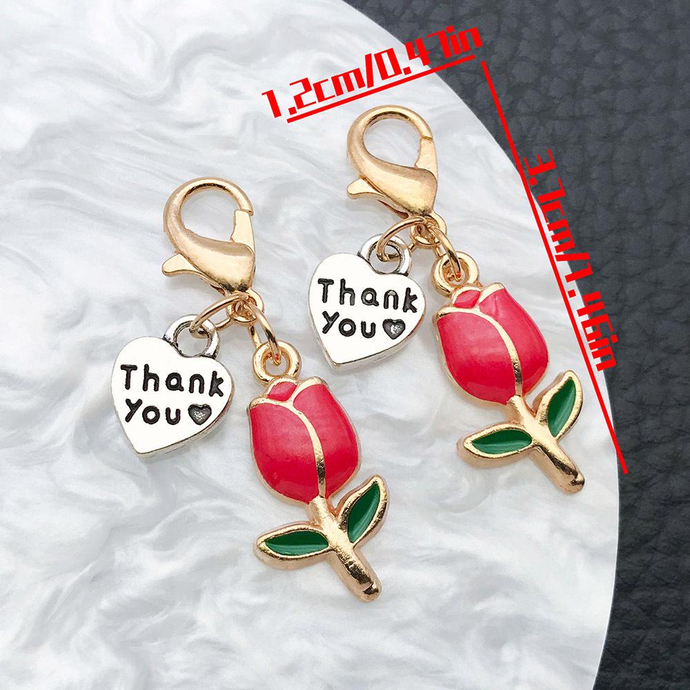 Elegant Pink Tulip Heart Lobster Clasp Charm Pendant