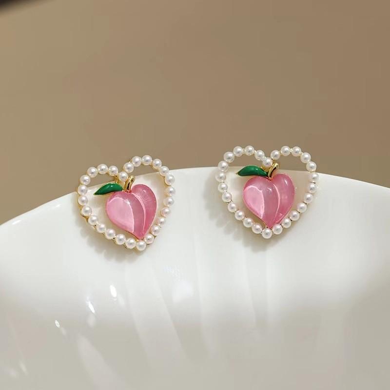 Light Luxury Niche S925 Drop Glaze Love Stud Earrings Women'S French High-End Niche Fashion Exquisite And Versatile