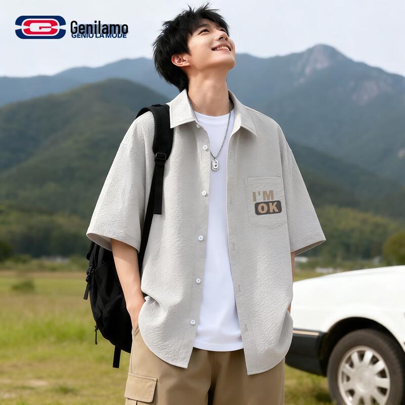 GENIOLAMODE Men s Anti-Fouling Waterproof Casual Short Sleeve Shirt M