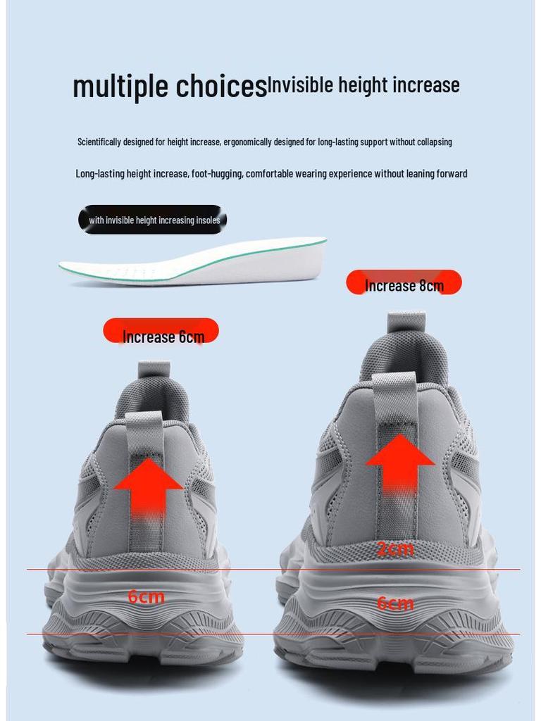 Men's Spring/Summer Height-Increasing Sneakers: Breathable, Low-Top Casual Dad Shoes with Thick Soles in Large Sizes