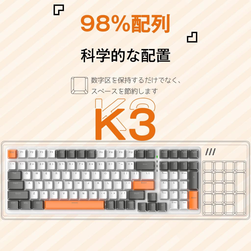ZIYOU LANG K3 Mechanical Gaming Keyboard, 98 Keys, Compact, Independent Key Switches, TKL Metal Springs, Onboard Memory, Rainbow Color-Changing