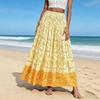 Beach Skirt Elastic High Waisted Skirt Ruffle Splicing A-Line Women Pleated Large Hem Floral Print Maxi