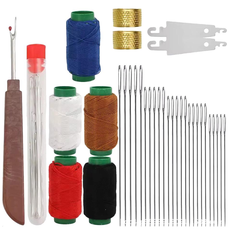 

36 PCS Big Eye Steel Sewing Needles Kit, Steels Needle For Hand Sewing With Thimble, Threader, Thread Rippers For Beginner And Clothing One Size срібний