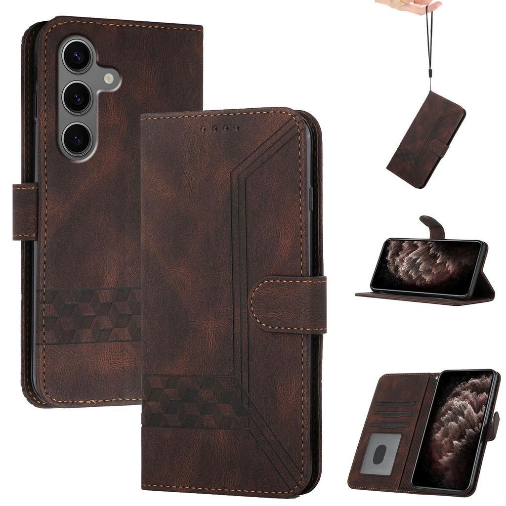 YX0010 Series for Samsung Galaxy S25+ Wallet Case Rhombus Lines Leather Phone Cover