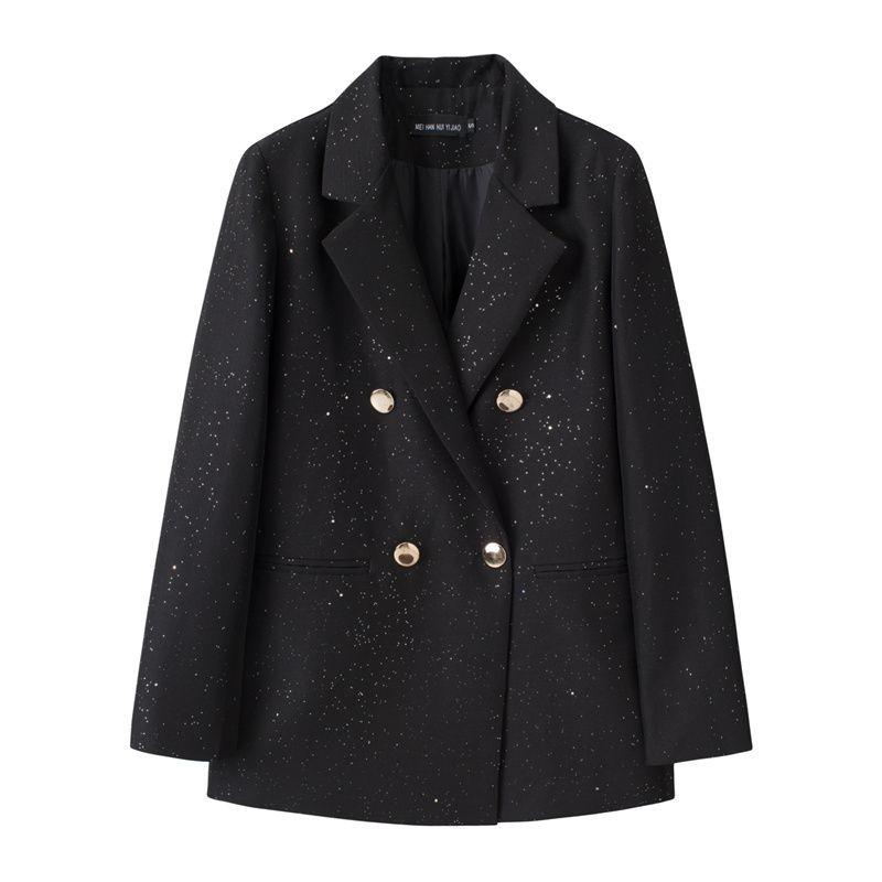 Blazer a Pied de Poule Blu e Bianco Stile Britannico da Donna con Bavero Elegante Cappotto Completo Nuova Collezione Outerwear per Performance