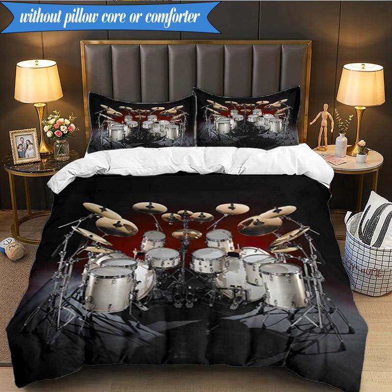 3-teiliges Trommelset Bettwäsche-Set, inklusive 1 Bettbezug und 2 Kissenbezügen. Perfekt für Schlafzimmer, Wohnheim, Weihnachtsgeschenk für Fans