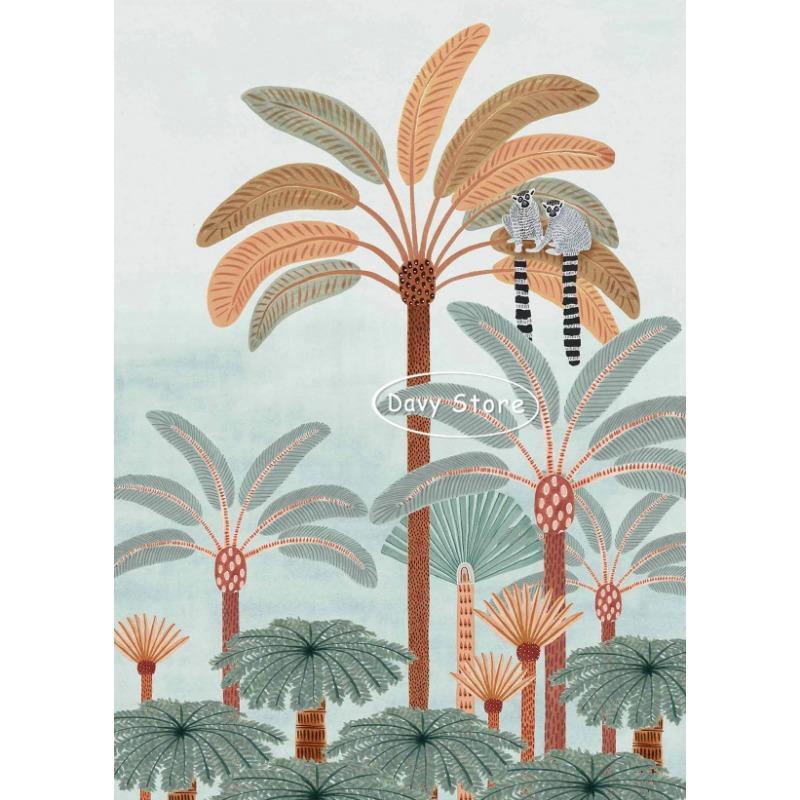 Boho Dschungeltiere Tiger Affe Giraffe Kokospalme Poster Kinderzimmer Leinwandgemälde Wandkunst Druck Bild Baby Kinderzimmer Dekor