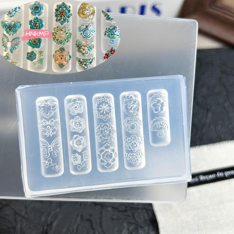 3D Silikon Nagelform Blume Pfau Chinesischer Stil Relief Transparent Maniküre Design Werkzeug DIY Nagelkunst Dekoration