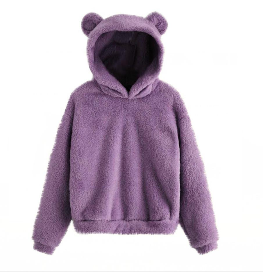 Womens Winter Fleece Hoodie With Plush Ears For Casual Comfort