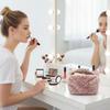 Durable Multi-functional Fuzzy Makeup Bag Leopard Print Large Capacity Toiletry Organizer Portable Travel Storage Pouch Girls