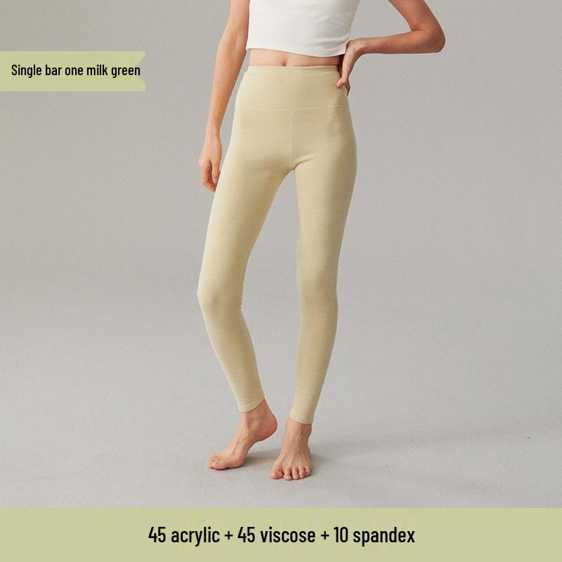 Women's High Waist Fleece-Lined Stretchy Warm Leggings - Acrylic Antibacterial, Slim Fit, Thickened for Autumn