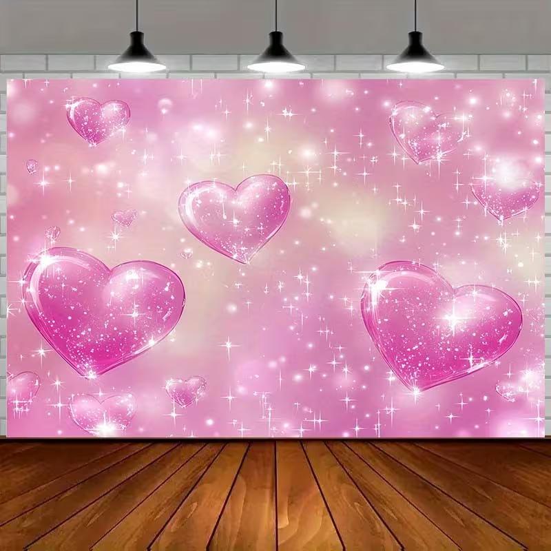 2D Pink Sparkly Heart Backdrop 2D Valentine's Day Party Banner