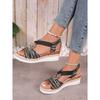 New Summer Roman Women's Sandals, Large Fish Mouth Metal Buckle Decorative Slope Heel Women's Sandals