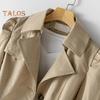 Fall Spring Women Jacket Turn-down Collar Single-breasted Loose Overcoat Mid Length Solid Color OL Commuting Coat Hiking Windbreaker