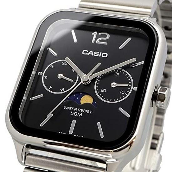 CASIO Standard Moon Phase Analog Mens Wristwatch MTP-M305D-1AV Metal Band Black Overseas Model